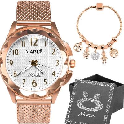 Relogio Feminino Aço Rosê Prova Dagua + Pulseira + Caixa