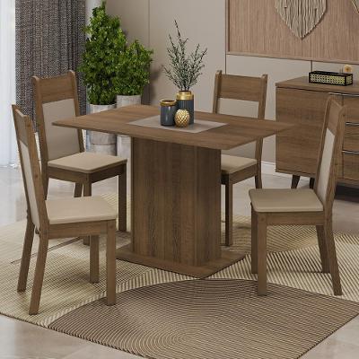 Conjunto Sala De Jantar Mesa Tampo De Madeira 4 Cadeiras Rustic/crema/bege Sheila Madesa