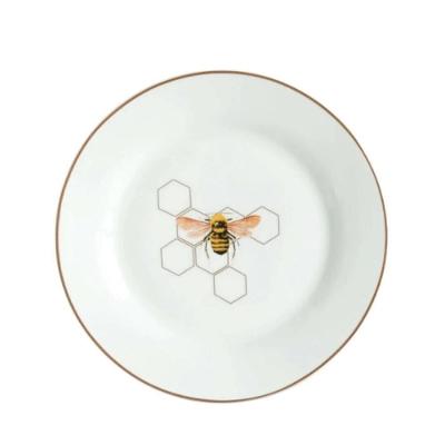 Prato Bolo Para Sobremesa Abelha Em Porcelana 19cm Branco