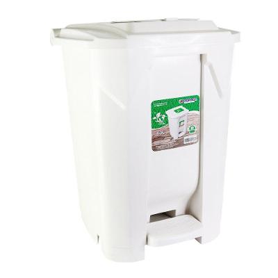Lixeira Grande 2 Aberturas, Pedal E Rodas Branca De 60 Litros