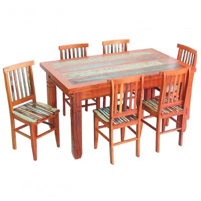 Conjunto Mesa De Jantar 1,5m 6 Cadeiras Mineira Madeira Maciça Com Pátina