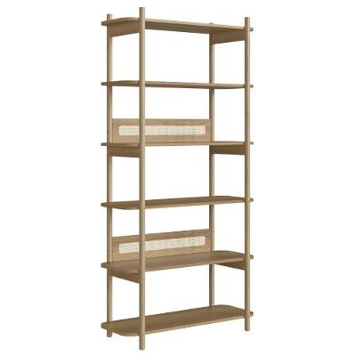 Estante Oslo Artesano 90 Cm Largura Mdp Hanover Palha Sintética Bege Pé Madeira Maciça