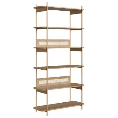 Estante Oslo Artesano 90 Cm Largura Mdp Hanover Palha Sintética Bege Pé Metal Dourado
