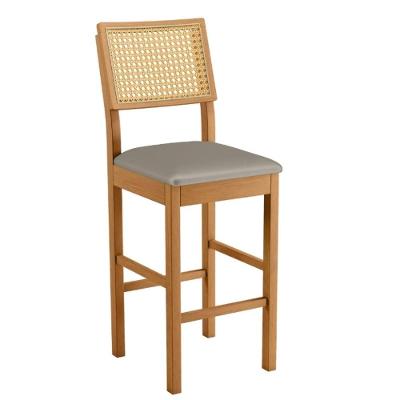 Banqueta Jade 03 Madeira Maciça Jcm Encosto Rattan E Veludo Cinza