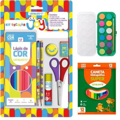 Kit Escolar Volta As Aulas Completo Com Lápis Apontador Tesoura Caneta Hidrográfica E Aquarela Smille