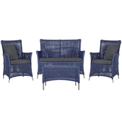 Jogo Sofá 2 Poltronas E Mesa Igapó Fendi E11 Trama Original Azul