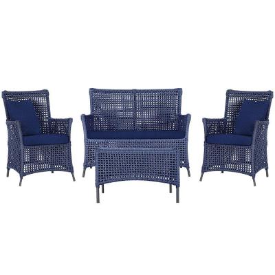 Jogo Sofá 2 Poltronas E Mesa Igapó Preta E10 Trama Original Azul