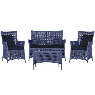 Jogo Sofá 2 Poltronas E Mesa Igapó Preta E12 Trama Original Azul