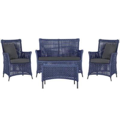 Jogo Sofá 2 Poltronas E Mesa Igapó Preta E11 Trama Original Azul