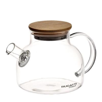 Bule De Vidro Coador De Bico Tampa De Bambu 500ml Bugatti