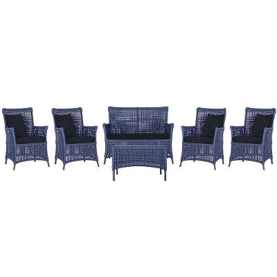 Jogo Sofá 4 Poltronas E Mesa Igapó Preta E12 Trama Original Azul