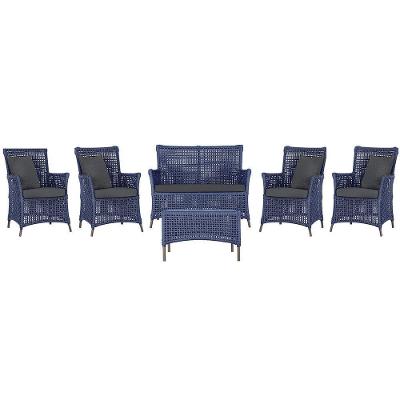 Jogo Sofá 4 Poltronas E Mesa Igapó Marrom E11 Trama Original Azul