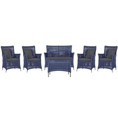 Jogo Sofá 4 Poltronas E Mesa Igapó Fendi E11 Trama Original Azul