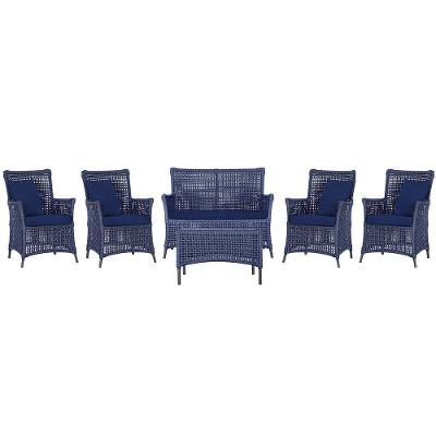 Jogo Sofá 4 Poltronas E Mesa Igapó Preta E10 Trama Original Azul