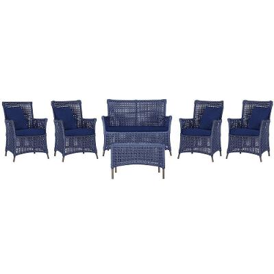 Jogo Sofá 4 Poltronas E Mesa Igapó Marrom E10 Trama Original Azul