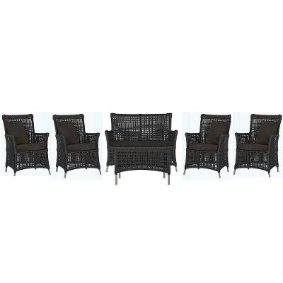 Jogo Sofá 4 Poltronas E Mesa Igapó Fendi E9 Trama Original Preto
