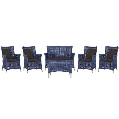 Jogo Sofá 4 Poltronas E Mesa Igapó Fendi E9 Trama Original Azul