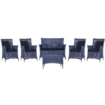 Jogo Sofá 4 Poltronas E Mesa Igapó Marrom E12 Trama Original Azul
