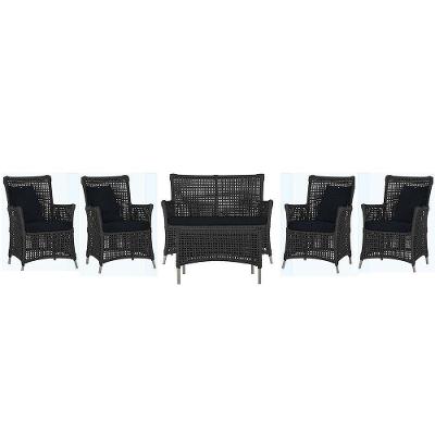 Jogo Sofá 4 Poltronas E Mesa Igapó Fendi E12 Trama Original Preto
