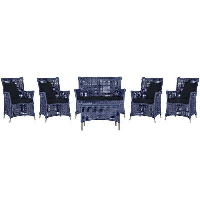 Jogo Sofá 4 Poltronas E Mesa Igapó Fendi E12 Trama Original Azul