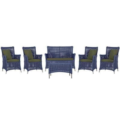 Jogo Sofá 4 Poltronas E Mesa Igapó Fendi E13 Trama Original Azul
