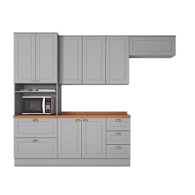 Cozinha Completa Americana 5 Peças (2 Armários + 1 Balcão + 1 Paneleiro + 1 Complemento) C5P12 Cinza - Henn