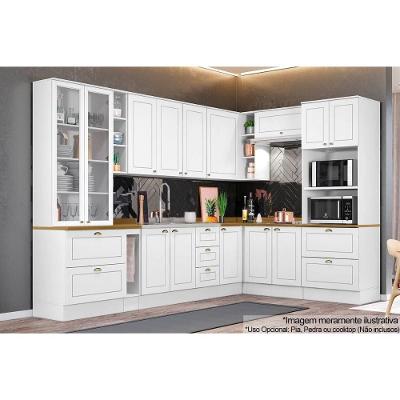 Cozinha Completa Americana 13 Peças (4 Armários + 2 Paneleiros + 4 Balcões + 3 Complementos) C5P59 Branco - Henn