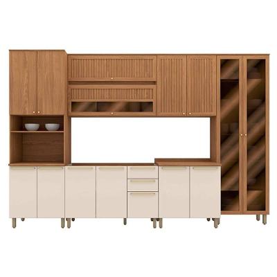 Cozinha Completa Requinte 7 Peças (2 Aéreos + 2 Balcões + 2 Paneleiros + 1 Complemento) CZ101 Nature/Nature/Areia - Henn