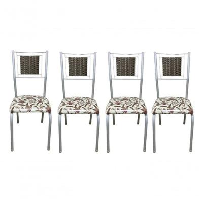 Kit 4 Cadeiras Belize Jantar Assento Estofado Tecido Corino Assento marrom-claro branco desenho Do Tecido floral