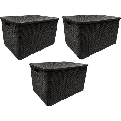 Kit 3 Caixas Organizadoras Rattan 7 Litros Preta Com Tampa