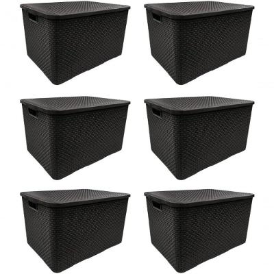 Kit 6 Caixas Organizadoras Rattan 7 Litros Preta Com Tampa