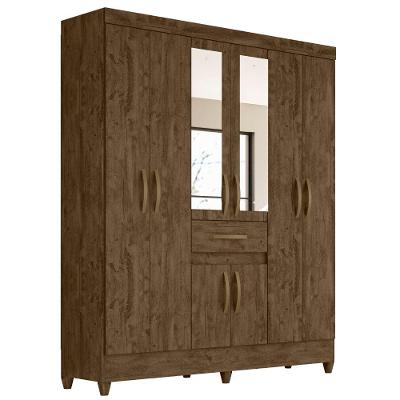 Guarda Roupa Casal Portugal Com Espelho 8 Portas Castanho Wood Moval