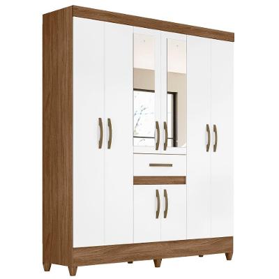 Guarda Roupa Casal Portugal Com Espelho 8 Portas Naturale Branco Moval