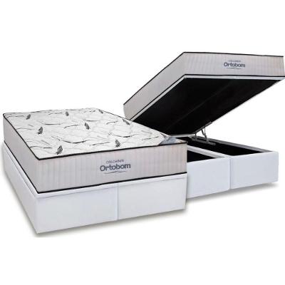 Cama Box Baú Queen: Colchão Espuma D45 Ortobom Highfoam + Base CRC Courano White(158x198)