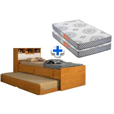 Colchão Solteiro Pérola Polar (2un) + Bicama Ravena c/ Baú Cinamomo/Off White
