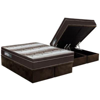 Cama Box Baú Queen: Colchão Ortopédico Ortobom Light + Base CRC Suede Brown(158x198)