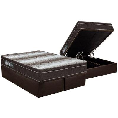 Cama Box Baú Queen: Colchão Anatômico Ortobom Ortopédico Light + Base CRC Courano Brown(158x198)