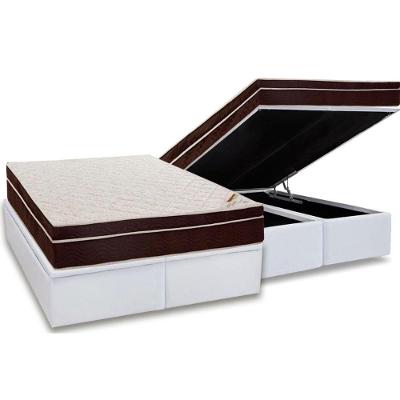 Cama Box Baú Queen: Colchão Anatômico Ortobom Ortopédico Exclusive + Base CRC Courano White(158x198)