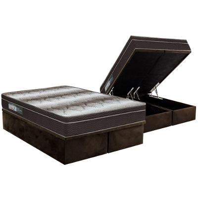 Cama Box Baú Queen: Colchão Anatômico Ortobom Ortopédico Light + Base CRC Suede Marrom(158x198)