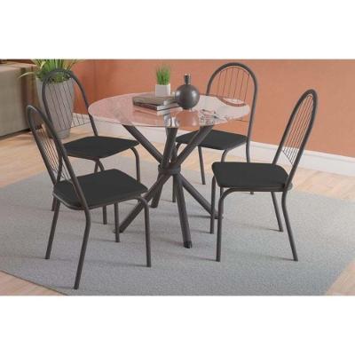 Sala de Jantar Completa Volga c/ Tampo de Vidro 95x95cm e 4 Cadeiras Noruega Preto fosco - Preto - Kappesberg