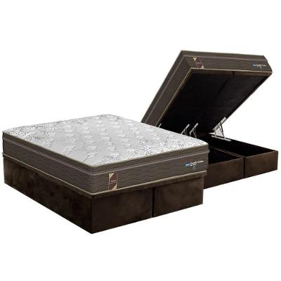 Conjunto Box Baú Queen: Colchão Espuma Probel Viscoelástico Guarda Costas New Visco Gel + Base CRC Suede Brown(158x198)