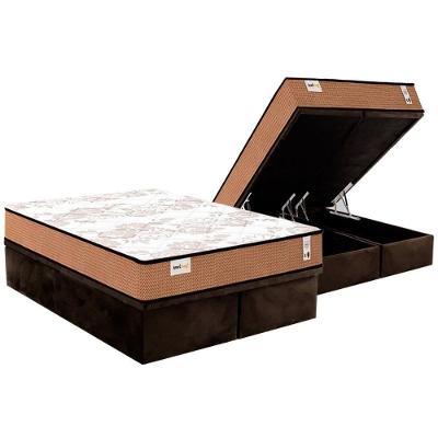 Conjunto Box Baú Queen: Colchão Molas Plumatex Ensacadas MasterPocket Smart Classic + Base CRC Suede Brown(158x198)