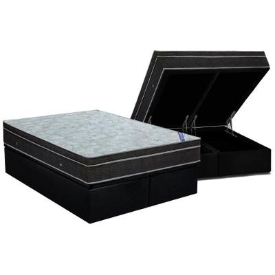 Conjunto Box Baú King: Colchão Espuma Ortobom Nanolastic Light + Base CRC Suede Black(186x198)