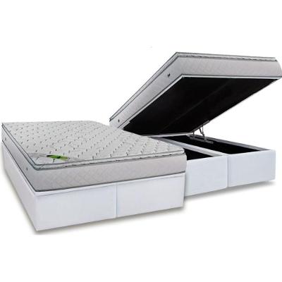 Conjunto Box Baú Queen: Colchão Espuma Luckspuma MasterPocket Luck Spring + Base CRC Courano White(158x198)