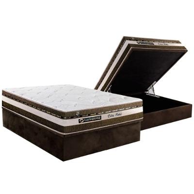 Conjunto Box Baú Casal: Colchão Espuma Luckspuma MasterPocket Esplendor + Base CRC Suede Brown(138x188)