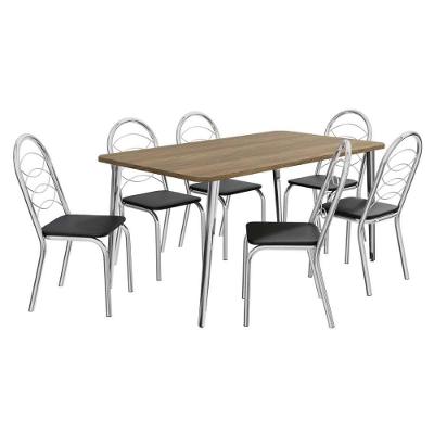 Sala de Jantar Completa Iguaçu Tampo Madeirado 90x160cm e 6 Cadeiras Holanda Cromado/Nogueira - Preto - Kappesberg