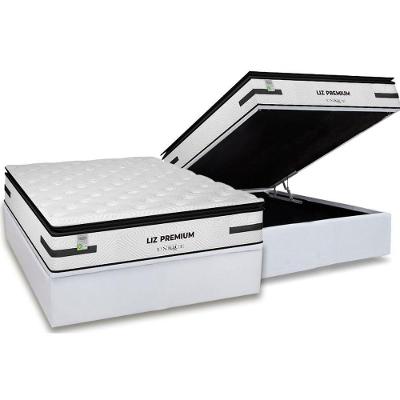 Conjunto Box Baú Casal: Colchão Molas Plumatex Ensacadas Liz Premium D33 + Base CRC Courano White(138x188)