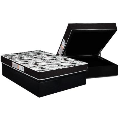 Conjunto Box Baú Casal: Colchão Espuma Luckspuma D33 Supreme Pró Saúde Black + Base CRC Suede Black(138x188)
