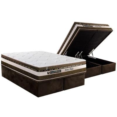 Conjunto Box Baú King: Colchão Espuma Luckspuma MasterPocket Esplendor + Base CRC Suede Brown(193x203)