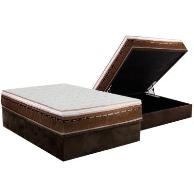 Conjunto Box Baú Casal: Colchão Espuma Luckspuma Masterpocket New Comfort + Base CRC Suede Brown(138x188)